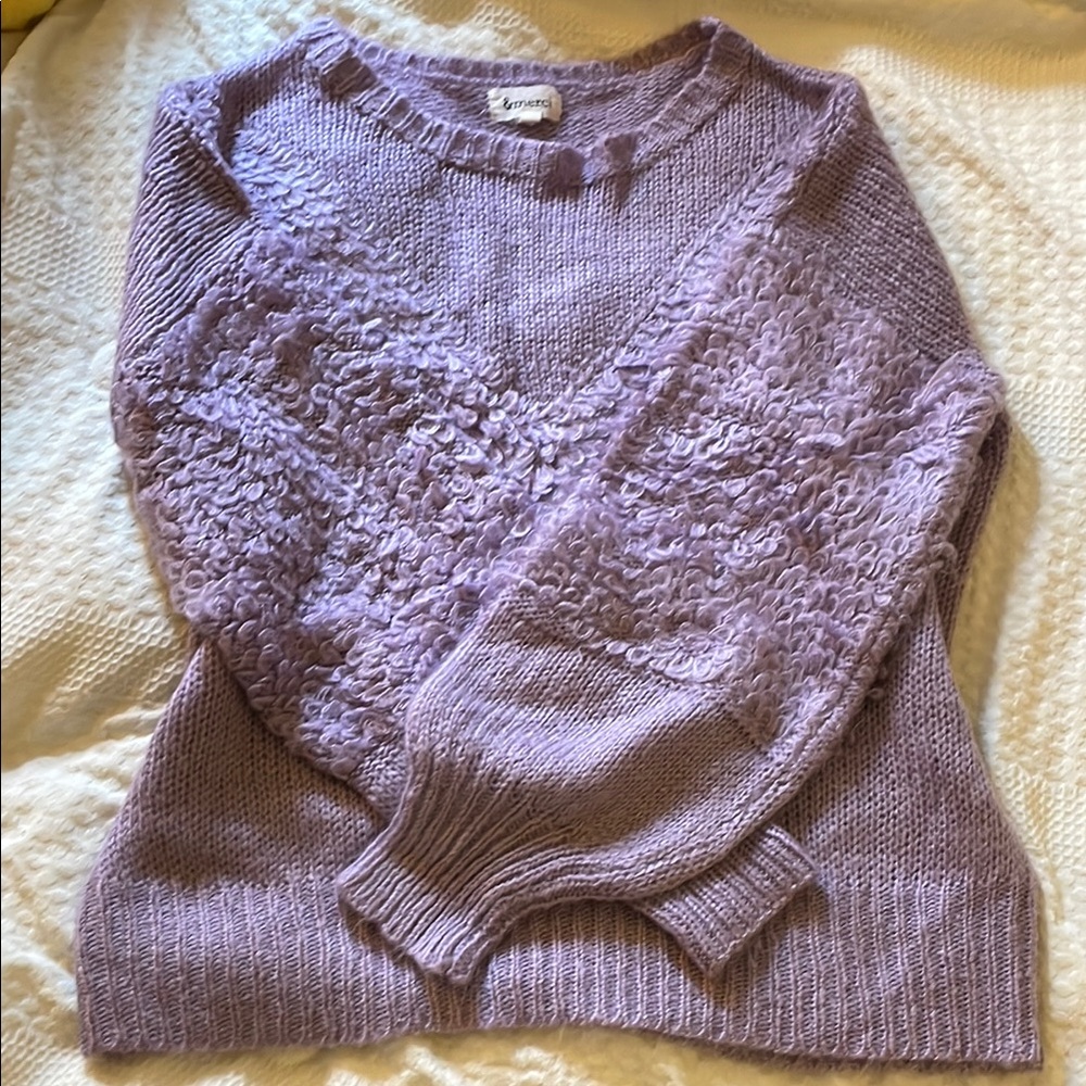 Purple Textured Knit Crew Neck Sweater